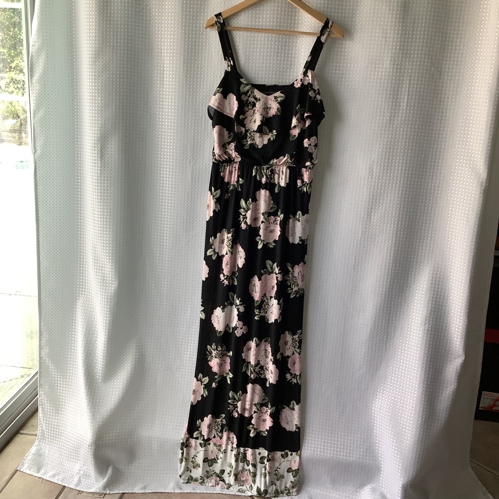 Three Pink Hearts Black & Pink Floral Print Maxi Dress XL NWT